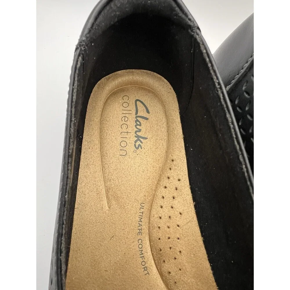 Clarks Cora Iris Loafer womens US Sz 9 Wide Black Leather Slip On Cushioned New